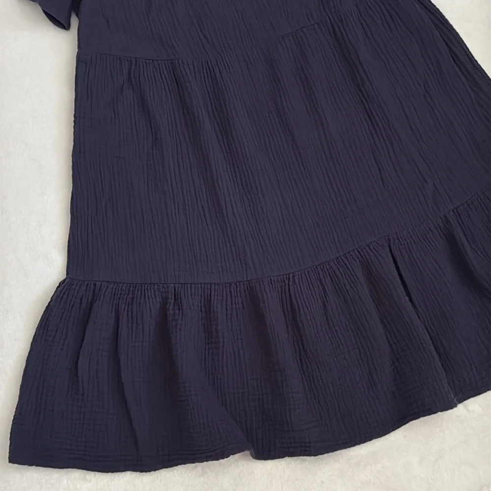 Rails | Valentina Squareneck Tiered Ruffled Gauzy Cotton Mini Dress Navy Blue XS - Picture 7 of 16